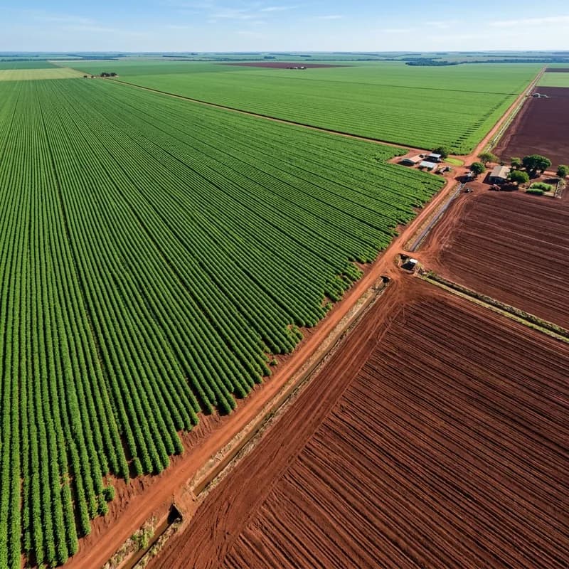 Vista superior de drone das lavouras no Cerrado e Centro-Oeste